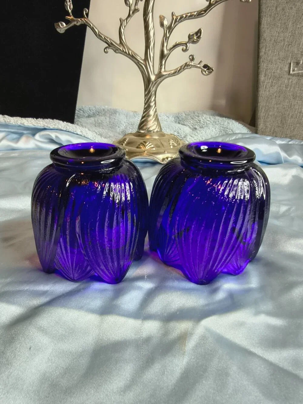 Vintage Fenton Lotus or Tulip Pattern Candle Holders